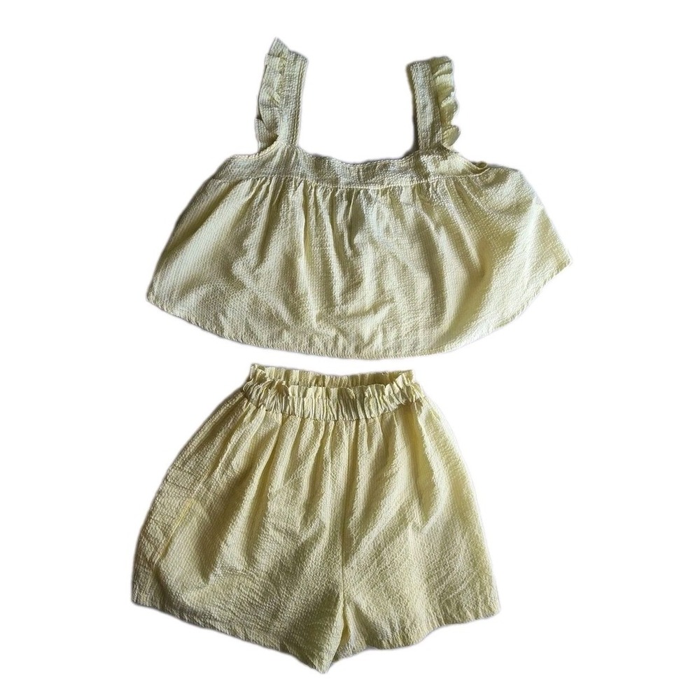 HYFVE Women's‎ Size Medium Yellow Seersucker Baby Doll Crop Top and Shorts Set